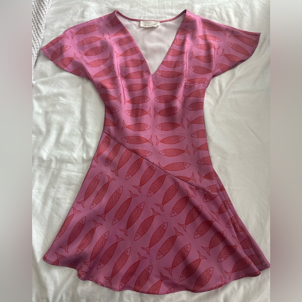New Anthropologie Pink Red Fish Mini Dress Sardine Summer XXS XS